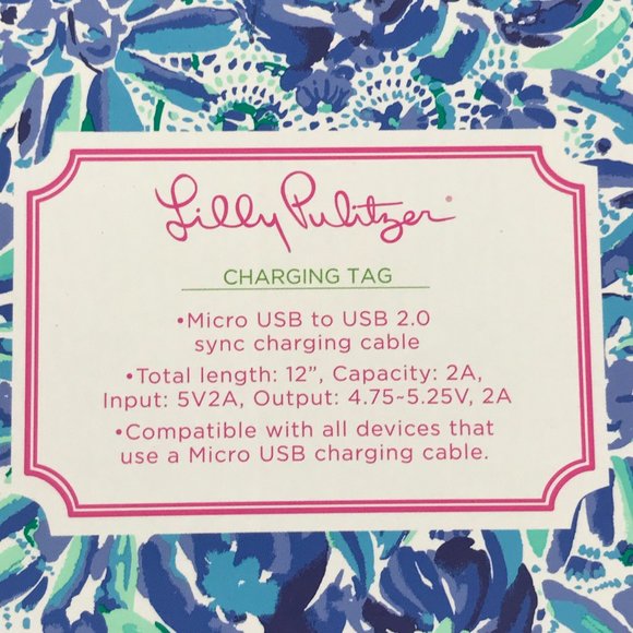 Lilly Pulitzer Charging Tag Keychain Micro USB-USB 2.0 Blue High Manetenance - Picture 5 of 6